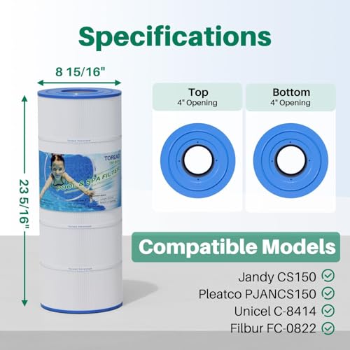 TOREAD CS150 Pool Filter Compatible with Jandy CS150, X-Stream CC1500, CCX1500RE, X-Stream 150, PJANCS150, R0462300, C-8414, FC-1287, Star-Clear Plus C1502,150 Sq. Ft L x OD: 23-5/16" x 8-15/16"1 Pack by TOREAD - Used condition - US$40.20