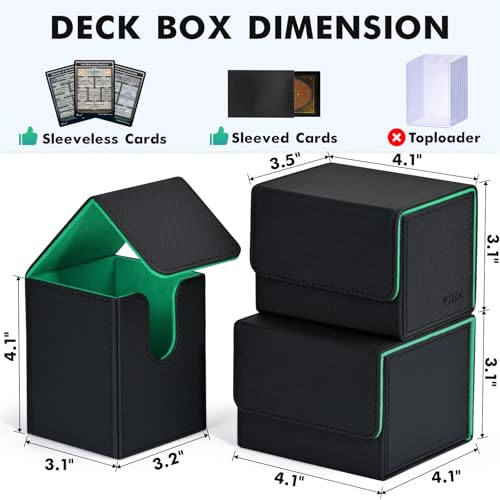 Image of ZLCA Card Deck Box for MTG, Yugioh Deck Case Holds 100+ Single Sleeved Cards, PU Leather Magnetic Storage Box Fits for CCG TCG Sport Card (Black& Dark Green)
