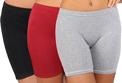 Image of Bralux Cycling Shorts for Women, Girls with Cotton Spandex Set of 3 - Multi Colour Rib Shorts