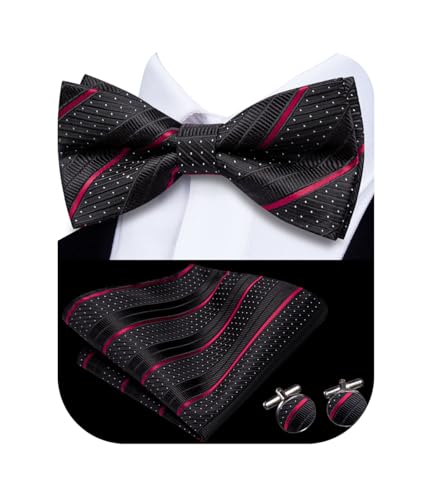 Image of Hi-Tie Bow Ties for Men Pre-Tied Pocket Square with Cufflinks Mens Bowtie Sets for Wedding Formal Party