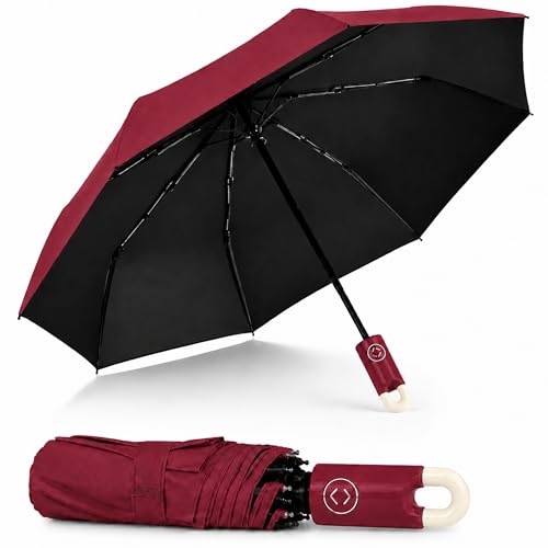 Image of AYSIS UV Umbrella with Novelty Clip Handle, Travel Umbrellas for Rain and Sun Windproof Compact, Automatic Open Close, 8 Ribs, Portable Umbrella for Men and Women
