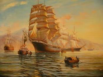 12X16 inch Seascape Canvas Art Repro Sailing Boats at Harbar