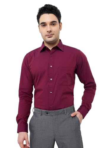 Image of Raymond Men Slim Fit Fil-A-Fil Pattern Pure Cotton Semi Cutaway Collar Full Sleeve Formal Shirt