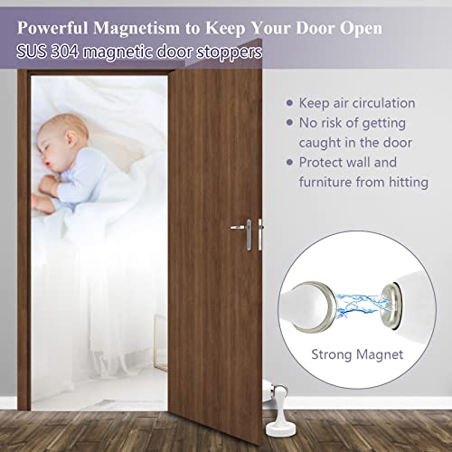 Magnetic Door Stop, White Door Stoppers Magnetic Stainless Steel Wall Floor Mount Heavy Duty Modern Magnetic Door Catch Holder Metal Decorative Magnetic Door Stops Wall Protector 2 Pack #TOP2