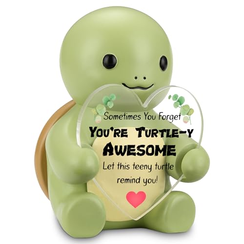 FTONENI You're Turtle-y Awesome Figurine, Cute Encouragement Gift for Friend Coworker Family, Motivational Animal Statue with Heart Acrylic Sign, Resin Turtle Collectible for Office Home - FDC575