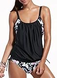 Sidefeel Women Stripes Lined Two Piece Tankini Set XX-Large Black2