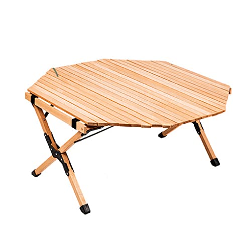 YXSH Outdoor Wooden Anise Egg Roll Table Camping Folding Table Portable Self-driving Tour Home Wooden Picnic Table