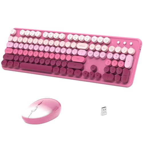 Links9+ Colorful Wireless Keyboard and Mouse, Full Size Gradient Keyboard with Optical Mouse, 2.4GHz for Windows, Mac, Laptop, PC, Desktop (Dark Pink Gradient)