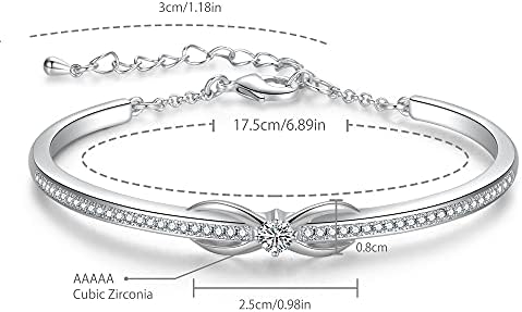 Praelinos Infinity Bracelets for Women White/Rose Gold Plated 5A Cubic Zirconia Jewellery Gifts for Women Silver Tone Bangles for Her Mum Wife Girlfriend Sister Girls Mother's Day Birthday Anniversary Valentine's Day