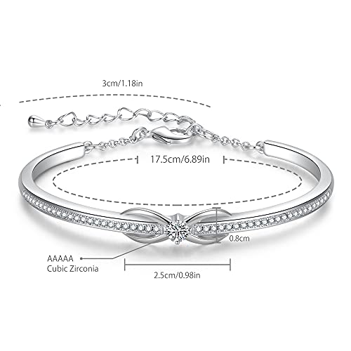 Praelinos Infinity Love Symbol Bracelet For Women 18K White/Rose Gold Plated Bracelet Silver Tone Jewelry 5A Cubic Zirconia Bracelets Mothers Day Valentine's Day Christmas Gifts For Mom Wife Girlfriend Sister Girls(White) #TOP4