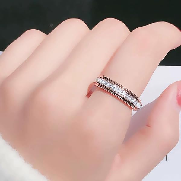 ChungLong0593 Titanium Steel Spinner Ring, Cubic Zirconia Eternity Band Fidget Ring for Women Men, Rotatable Anxiety Relief Ring with Sizes 5-12, Fashion Jewelry Gift for Her Him (Rose Gold, 12) by ChungLong0593 - Used condition - Image 5