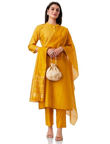 Image of Amazon Brand - Myx Women's Embroidered Kurta Pant Set with Dupatta (Available in Plus Sizes)