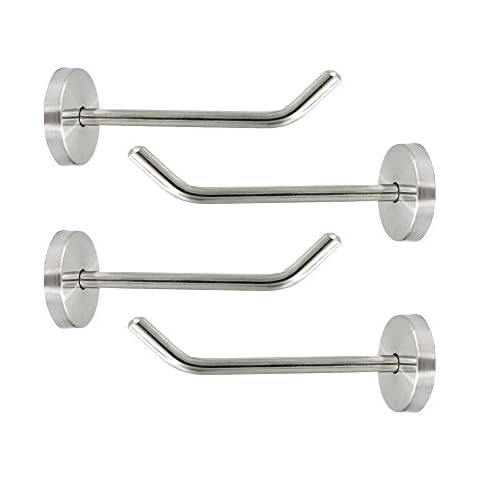 NELXULAS Brushed Stainless Steel Single Heavy Duty Long Nose Wall Mount Hook, Fit for kitchen,Bedroom,Living room, Bathroom,closets,Set of 4 in pack (4) Cover