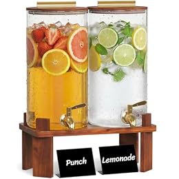 Lifewit 1.5 Gallon Glass Drink Dispenser with Wood Stand & Leakproof Spigot