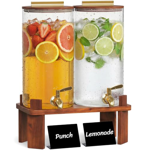 Lifewit 1.5 Gallon Glass Drink Dispenser with Wood Stand & Leakproof Spigot by Lifewit - Used condition - US$41.99