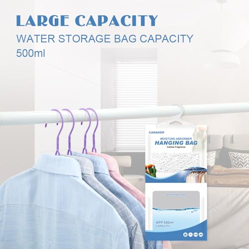 Image of CANAGER Hanging Moisture Absorber, Cactus Fragrance Moistureproof Hanging Bag,Hanging Closet Dehumidifier Bags(8 packs), Moisture Absorb 12.5 oz.