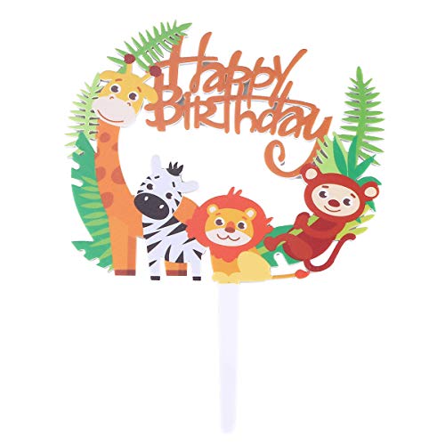 Toyvian Topper de la Torta de los Animales del zoológico, decoración de los Primeros de la Magdalena de los Animales de acrílico de la Selva para el cumpleaños de los niños