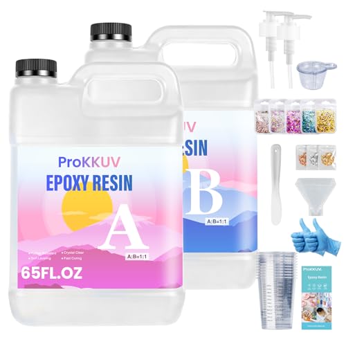 ProKKUV Epoxy Resin Kit 4L(130OZ) Crystal Clear & Bubble-Free Formula Perfect for DIY Art Jewelry Making Coasters Essential Tools
