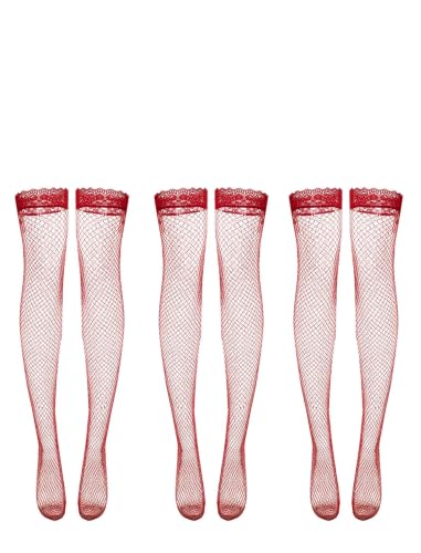 Image of Alrovetoney Fishnet Thigh High Stocking 1 Pair Lace Top Sheer Over Knee Stocking Silky Stockings for Women