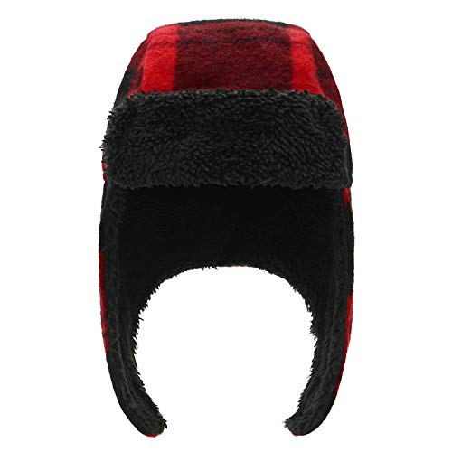 Baby Boy Hat Toddler Newborn Hats For Boys Sherpa Lined Warm Fleece Boys Cap Winter Mitten Set Accessories Red Black Plaid 2-12 Months #TOP1