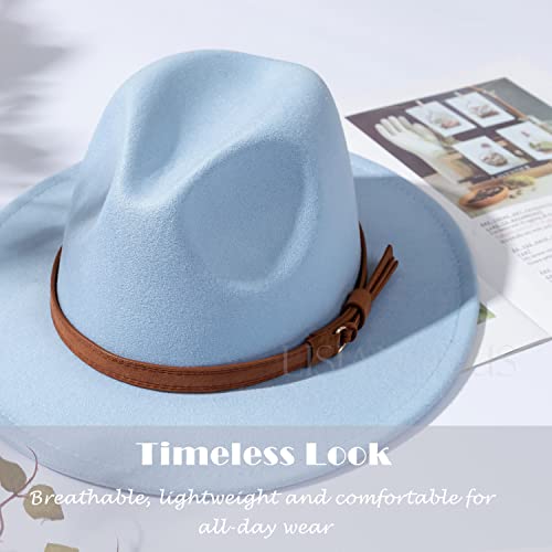 Image of Lisianthus Men & Women Vintage Wide Brim Fedora Hat | Classic Belt Buckle Decor, Adjustable Drawstring, Inner Breathable Sweatband, Timeless Style, Ideal for Travel & Daily
