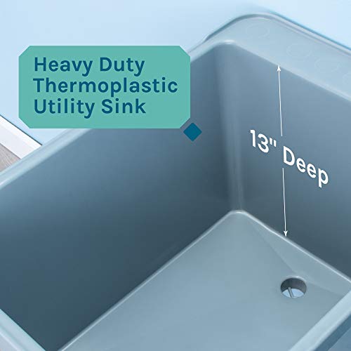 Grey Space Saver Utility Sink By Js Jackson Supplies, Freestanding Tehila Space Saving Laundry Tub, Black Metal Legs With P-Trap Kit #TOP5