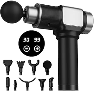 JQX Massage Gun, Deep Tissue Massager Gun for Pain Relief, Percussion Muscle Massage Gun for Athelets, Handheld Electric Back Massager with 30 Speed Levels & 9 Massage Heads