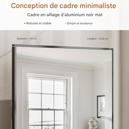 Koonmi 60X165 Cm Mirror Full Length - Minimalist Modern Full Body Floor Length Mirror - Standing, Hanging, Leaning For Living Room, Black - 4