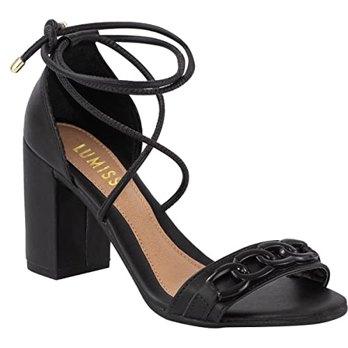 Sandália Amarração Salto Grosso Alto Confortável De AmarrarPreto34