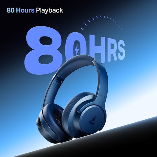 Image of Boat Rockerz 512 ANC,(~40dB) Hybrid ANC, 80H Battery, 40mm Drivers, 40ms Low Latency, ENx Tech,Stream Ad Free Music via App Support, Bluetooth Headphones, Wireless Headphone with Mic (Bold Blue)