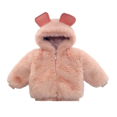 Baby Girls Faux 𝗙𝘂r Jacket Hooded Ear Long Sleeve Zipper Thick Fluff Outerwear Winter Warm Windproof Coat