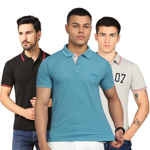 Image of INKKR Men's Solid Polo Neck Half Sleeve Stylish T-Shirt Combo