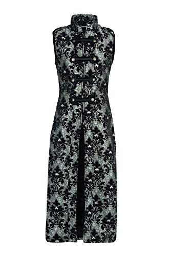Darkrock Men's Fashion Long Sleeveless Gothic Waistcoat Coat Jacket Black Silver Damask Steampunk3