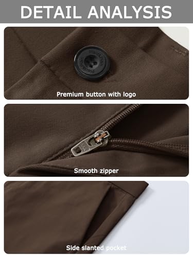 Image of Plaid&Plain Men's Slim Fit Dress Pants Stretch Khaki Pants Wrinkle Free