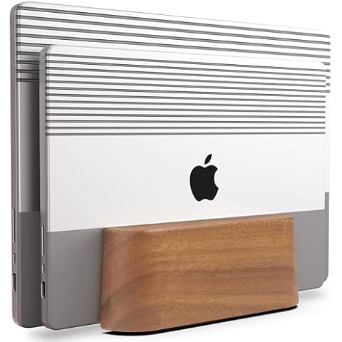 COREMINDED Adjustable Dual Vertical Laptop Stand for Desk, Wooden Laptop Holder, MacBook Pro Stand, Wood Mac Air Dock Cover