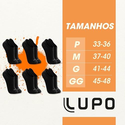 LUPO Kit 12 Pares Meia Soquete Sapatilha Invisível Esportiva Algodão Unissex Adulto, Preto, G 41 a 4