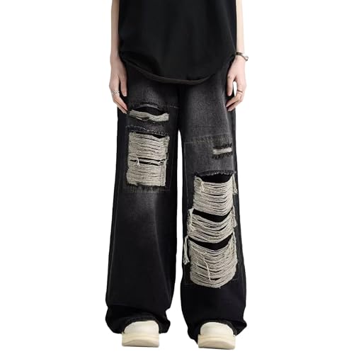 Maiyifu-GJ Jeans for Men Distressed Ripped Wide Leg Relaxed Fit Denim Pants Baggy Casual Streetwear Jean Trousers