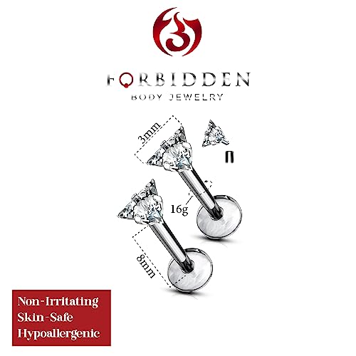 Forbidden Body Jewelry 16 G Titanium Internally Threaded Cz Triangle Flat Back Piercing Stud Earring, Helix, Cartilage, Labret, Monroe For Women Or Men-8Mm 2Pc… #TOP1