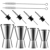 4 Stück Cocktail Messbecher, Edelstahl Doppelmaß Jigger, 3cl/4cl/5cl/6cl Barmaß mit 4 Flaschenausgießern & 2 Pinseln, Messbecher Cup Set für Bar Party
