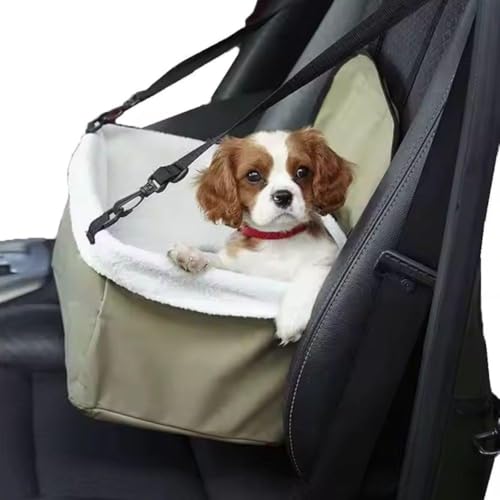 Assento de Carro para Pets, Cadeirinha de Transporte para Cães e Gatos, 35 x 25 x 19 cm, Verde e Beg