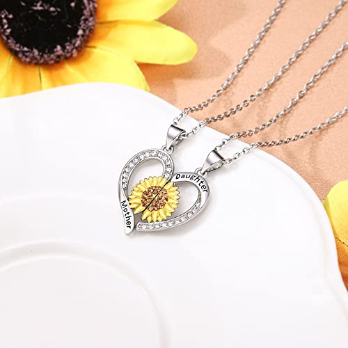 Mother Daughter Necklace, Birthday Gifts For Mom From Daughter, Daughter Gift From Mom Mommy And Me Heart Matching Sunflower Necklace Back To School Gifts Valentine's Day Christmas For Daughter Girls #TOP2