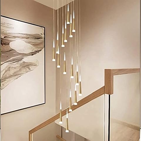 ULLGO 12 Lights Spiral Stairs Pendant Light Duplex Apartment Golden Chandeliers Staircase Hanging Lamp Aluminum + Acrylic Ceiling Pendant Lighting for Living Room Villa (Color : 6000k) Cover
