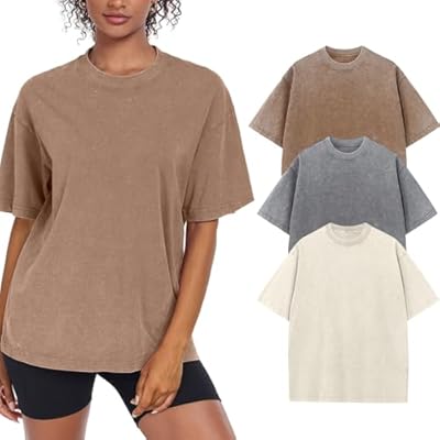 SnowElve Womens Washed Vintage Oversized T-Shirt Baggy Workout Tops Short Sleeve Cotton Tshirts Streetwear Boyfriend Tee