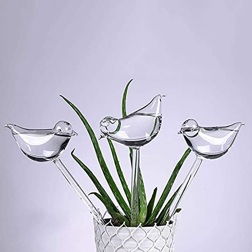 HXSCOO 1pcs Automatic Flower Watering Device Plant Waterer Self Watering Globes Bird Shape Hand Blown ClearPlastic Aqua Bulbs