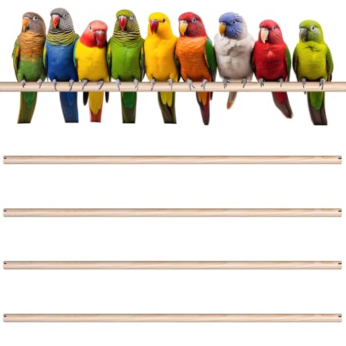 Image of Sintuff 4 Pcs Bird Perches for Cage Accessories, Wooden Perch Rods Replacement with Double Head Slots, 0.6 Inch Diameter Natural Wood Stand for Parrot Macaw Cockatoo Parakeet (24 Inches)