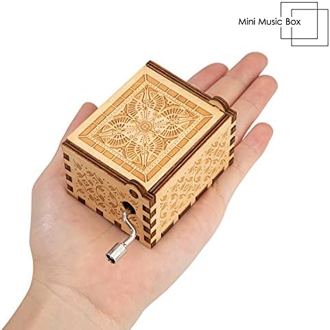 Heveer Music Box Wooden Hand Crank Music Boxes You are My Sunshine Musical Box Gift for Birthday Christmas Home Decoration Crafts, Dad to Daughter