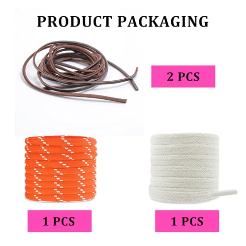 Image of 4Pcs Mixed Color Shoe Laces for Sneaker, Flat Leather Round Shoelaces Replacement Laces kit