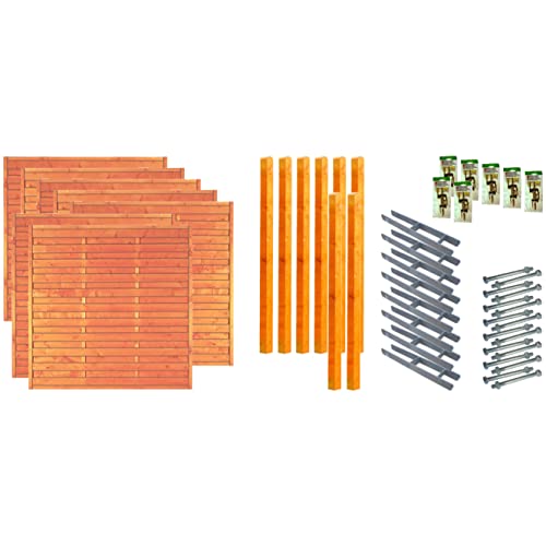 TETZNER & JENTZSCH Zäune San Diego 5 I Sichtschutz Zaun 180 x 180 cm Orange I Gartenzaun aus Holz für den Sichtschutz I Zaun mit Lamellenwand I Gartenzaun Komplettset mit Trennwand für den Windschutz