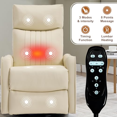 GDFStudio 24.4" Accent Seat, Comfy Lounge Recliner, Swivel Massage Chair with 8 Point Vibration and Lumbar Heat, Manual Rocking Recliner with 155 Degree Recline for Living Room, Beige + Faux Leather by GDFStudio - Used condition - Image 7