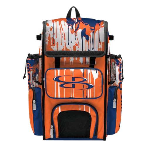 Boombah Superpack Bat Bag - Backpack Version (no wheels) - Holds 4 Bats - Graffiti Drip Royal Blue/Orange/White